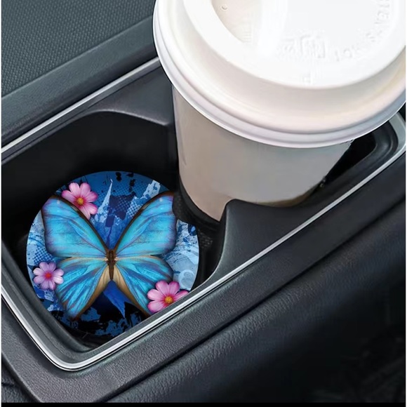 Butterfly Print Car Cup Holder Coasters, 2 Pack - Picture 2 of 5